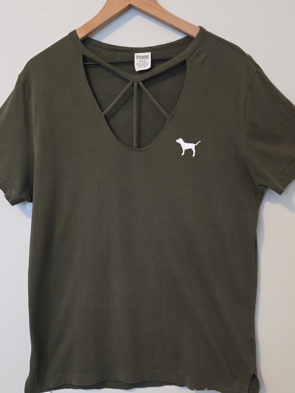 PINK Strappy Front V Neck Logo Tee